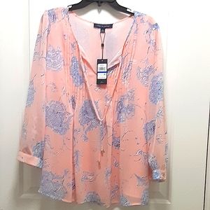 TOMMY HILFIGER NWT BLOUSE WITH ATTACHED CAMISOLE & SHEER SLEEVES W/BUTTON WRIST